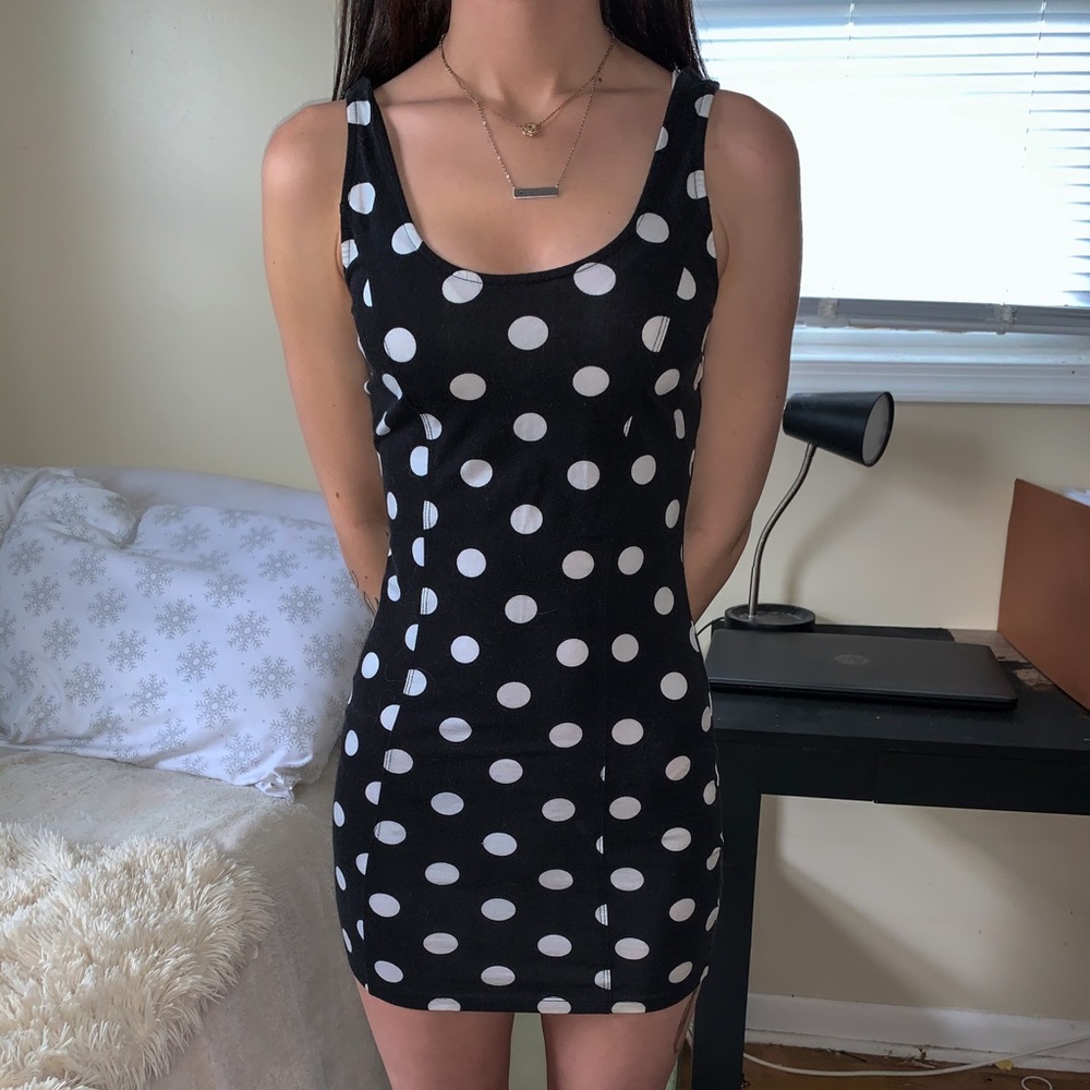 Forever 21 Mini Black W/ White Polka Dot Dress